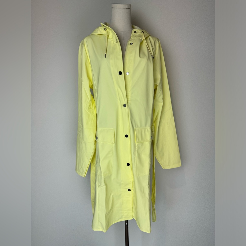 RAINS Yellow Straw Curve Trenchcoat Rain Jacket Women’s Large - Picture 2 of 10